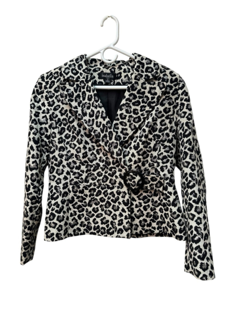 Isabella Lined Blazer Jacket Womens 10 White Black Metallic Silver Animal Print
